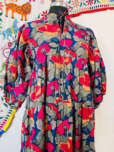 Vestido Babydoll de Algodón con Estampado Floral, Mangas Abullonadas, Estilo Smock, Silueta en A, Cintura Imperio, Mini Vestido Boho - Product Image 5