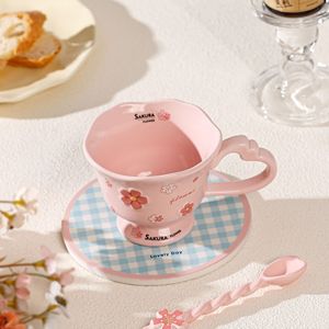 Ly sứ hoa anh đào dễ thương 360ml kèm thìa, quà tặng cho nữ, ly nước hoa sứ, hộp quà tặng, ly có quai hình trái tim - Product Image 4