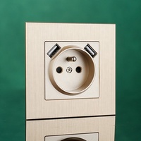 Enchufes de pared de la UE con USB Panel de aluminio cepillado dorado Enchufe francés eléctrico con USB dual A