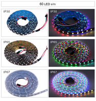 Bande LED RVBIC adressable USB 5V IP20 WS2812B, 5M de long, 30-144 LED/m, flexible, contrôle numérique intelligent, dimmable pour entrepôt