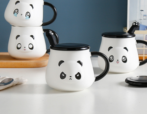Personality Cartoon Panda Cute Gift Mug <b>Ceramic</b> Coffee <b>Cup</b> Drinking <b>Cup</b> Water <b>Cup</b> With Lid and Spoon - Product Image 2