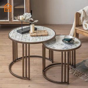 2024 Bắc Âu sắt tròn đau khổ Bàn cà phê bàn trà phòng khách đồ nội thất sang trọng nhỏ bên gỗ hàng đầu kính Lồng Nhau - Product Image 1