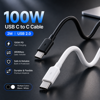 Câble USB C OEM ODM 100W 2,0 m Type C vers C, charge rapide PD 5A, USB 2.0, câble de données tressé en nylon, logo personnalisé, fabrication en usine