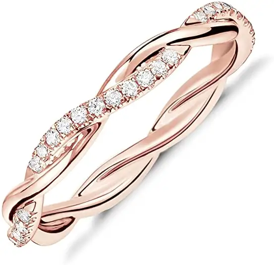 Chapado en oro rosa Zirconia cúbica de plata esterlina cuerda de la eternidad banda anillo para las mujeres