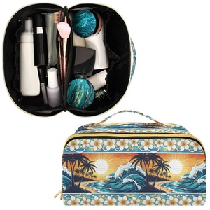 กระเป๋าเครื่องสำอางพกพาลายดอกลีลาวดี ขนาดใหญ่ ซิปเปิดกว้างสีทอง สำหรับผู้หญิง พร้อมพิมพ์ลายตามสั่งและโลโก้ - Product Image 2