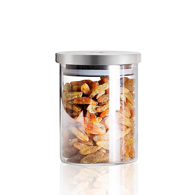 Kitchen use airtight 600ml 8oz clear glass storage jar with stainless steel lid