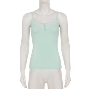 Camisola de Encaje Verde Menta con Cuello en V, Estilo Puro, Ajustada, Sexy y Versátil para Mujer - Product Image 6