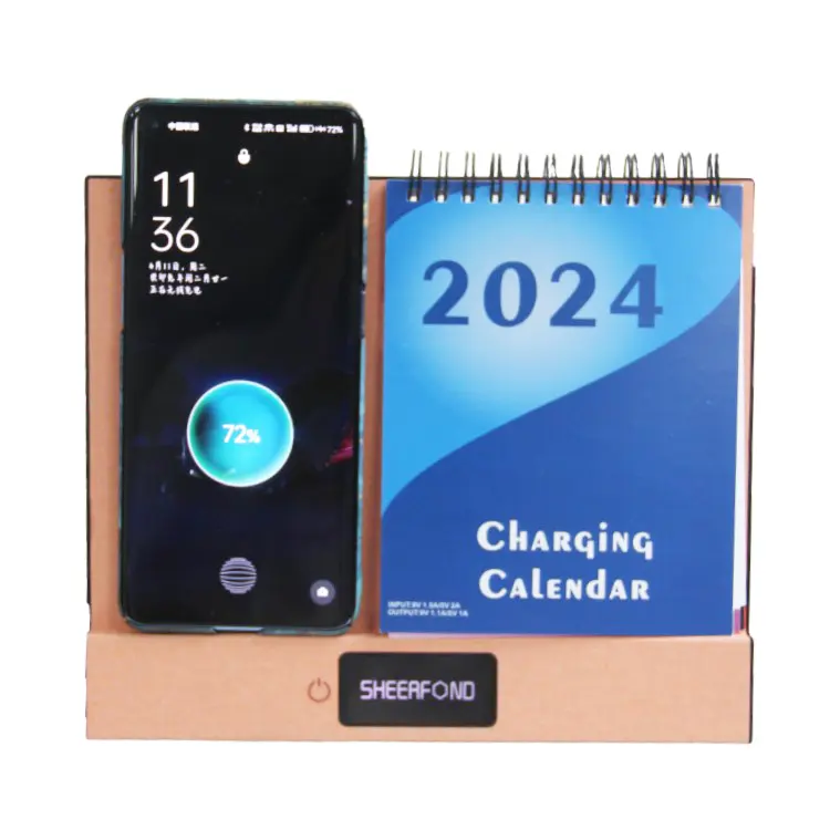 Оптовая продажа на заказ Печать Новый дизайн 2024 смешной 365 день искусственная кожа индивидуальный логотип Беспроводное зарядное устройство календарь