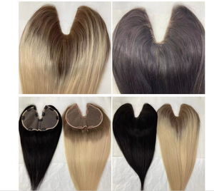 Topper en Soie <span class=keywords><strong>Blond</strong></span> <span class=keywords><strong>Cendré</strong></span> Naturel, Cheveux Humains Brésiliens Remy, Système de Remplacement Capillaire en Forme de V - Product Image 4