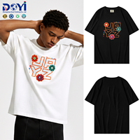 T-shirt DUYI de luxe 100 % coton épais avec broderie papillon colorée, motif graphique streetwear ample à épaules tombantes pour homme