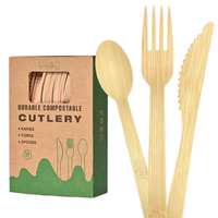 Fournisseur d'ensembles de couverts jetables écologiques en bambou, vaisselle compostable comprenant fourchette, couteau, assiettes biodégradables, OEM