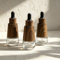 Botol Dispenser Esens Perawatan Kulit 30ML, Vial Kaca dengan Pipet dan Lapisan Motif Kayu, Wadah Kosmetik Kosong untuk Minyak Esensial