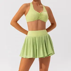 Mini saias de ginástica para mulheres, roupas de treino de ioga e golfe, 2 peças, roupa de tênis ativo para treinamento