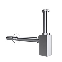 Accessoires de salle de bain : Siphon de lavabo carré en laiton, G1 1/4, type bouteille, chromé, pour évacuations contemporaines en salle de bain