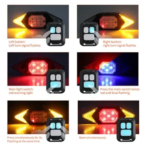 Feu arrière de vélo intelligent à télécommande en ABS, fixation sur tige de selle, 4 LED bleues, 5 LED rouges, 30 LED jaunes SMD, 6 options de clignotants, recharge USB, IPX4 - Product Image 4