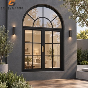 GS Luxury Villa Arch Top Aluminum <b>Window</b> Black Frame Double Casement Clear Glass Design - Product Image 2