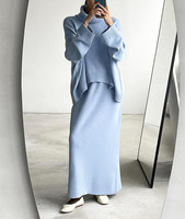 Ensemble deux pièces musulman d'hiver Pull modeste Vêtements islamiques Ensemble jupe d'hiver pour femmes Tenue quotidienne décontractée Ensemble haut et jupe modestes