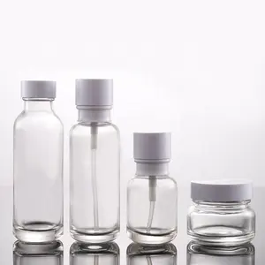 Botol Kosmetik Kaca Bening, Set Botol dan Toples Kosmetik Kaca Bening Kemasan Kosmetik Krim Kaca Terbaru