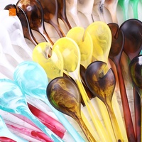 Set Peralatan Sajian Salad 2-Piece Berkualitas Tinggi Biru Matt Resin Mengkilap Gagang Panjang Desain Modern Garpu Sendok Makan Untuk Pesta-Dapur