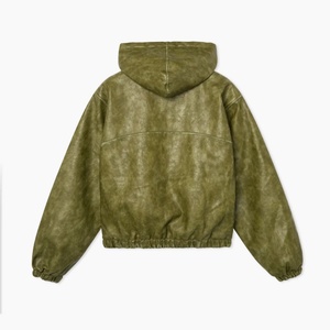 High Quality Custom Logo Green Vintage Street Wear Pu Leather <b>Jackets</b> Oversize Heavyweight <b>Zip</b> <b>up</b> Leather Hoodies - Product Image 5
