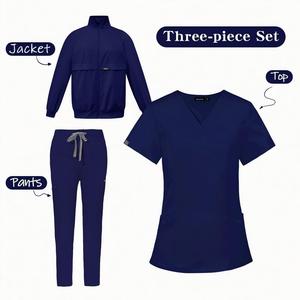 Ensemble de tenue médicale trois pièces en gros avec veste zippée, haut et pantalon pour le personnel médical (médecins et infirmières) - Product Image 2