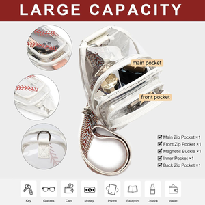 Doorzichtige Honkbaltas Voor Stadionevenementen Pvc-Portemonnees Voor Crossbody-Tas Voor Dames Waterdicht Sportfanny-Pakket - Product Image 6