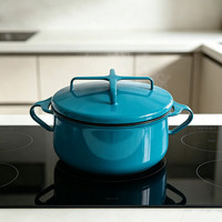 Cocotte en émail vintage personnalisée de 18 cm et 23 cm avec couvercle à bouton croisé et doubles poignées