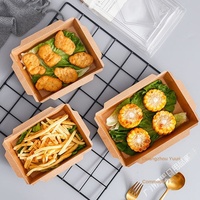 Boîte à salade jetable en papier kraft personnalisée avec division, impression offset, adaptée aux sushis, étanche et résistante à la chaleur