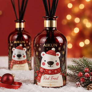 Aikun 3 Piece Mixed Color Printed Christmas House Reed Diffuser Gift Set with Black Reeds Branded Ribbon Bows for Holiday Retail - Product Image 2