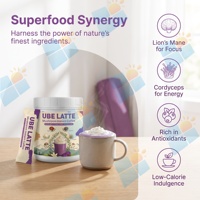 Mélange en poudre instantané pour boisson au café aux champignons Ube Latte, vanille, Reishi, Crinière de lion, Cordyceps, en sachet individuel, OEM ODM Marque privée