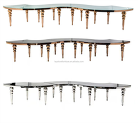 Table de réception demi-lune en miroir pour événements, mariage, banquet, avec plateau en verre trempé