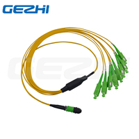 Kabel Breakout Fiber Optik OS2 MPO ke 8 LC 9/125 Single Mode Fanout Patch Cord untuk Kabel Jaringan Pusat Data