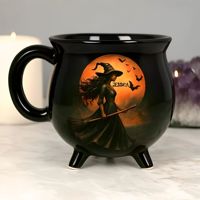 Mug à boisson chaude créatif en grès, motif dessin animé, avec couvercle, motif chaudron de sorcière, pour Halloween, compatible micro-ondes et lave-vaisselle, avec fonction de conservation de la chaleur