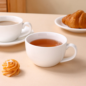 Juego de Taza y Platillo de Cerámica Blanca Pura, Diseño Minimalista, Asa Redonda, Porcelana, para Oficina, Hotel, Regalo - Product Image 5