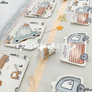 DAMAI Kids Birthday Party Supplies <b>Orange</b> Boys Disposable Eco-friendly Biodegradable 9''/11'' <b>Paper</b> Cups Napkins Plates - Product Image 3