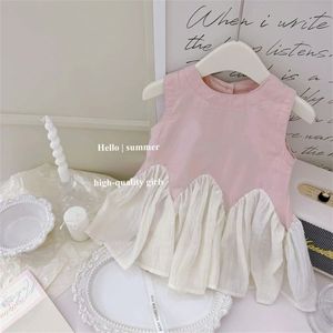 Vestito estivo senza maniche per bambine alla moda in pizzo con Splicing gonna da principessa vestiti da bambina <span class=keywords><strong>dolce</strong></span> - Product Image 3