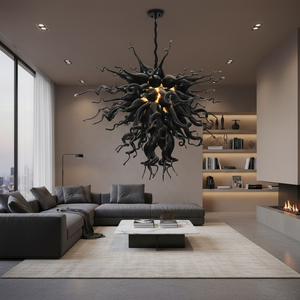 <span class=keywords><strong>Lustre</strong></span> en verre soufflé artisanal <span class=keywords><strong>noir</strong></span> élégant LONGREE pour la maison, salle à manger, cuisine - Product Image 3