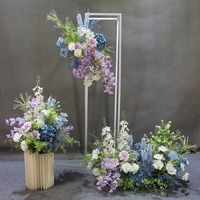 Composition florale artificielle en soie faite à la main, bleu et violet, style forêt, décoration de jardin Monet, allée de mariage, extérieur
