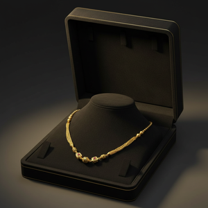 Elegante Collar de Cadena de Oro de 22K con Cuentas Decorativas y Detalles de Piedras Rojas, Diseño Tradicional y Moderno para Mujer - Product Image 3