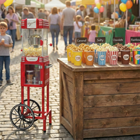 Chariot à popcorn mobile vintage rouge en acier inoxydable 2,5 oz avec bouilloire, rangement et intérieur éclairé 300W