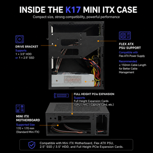 <span class=keywords><strong>Caja</strong></span> de <span class=keywords><strong>PC</strong></span> Industrial K17 Mini ITX con Expansión PCIe, Soporte para Fuente de Alimentación Flexible, Tipo-C, I/O Frontal, Chasis Compacto Integrado para Escritorio - Product Image 4
