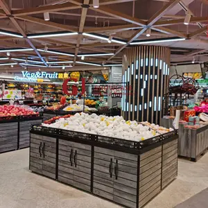 Upermarket-estante de exhibición de fruta fresca, escaparate de tienda de frutas, aperitivos y galletas