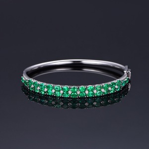 SGARIT custom luxury 18k white gold <b>gemstone</b> bangle fashion Jewelry <b>bracelet</b> bangle 4.85ct emerald half pave and 0.24ct diamond - Product Image 4