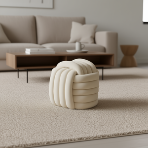 Otomana de tela chenilla con diseño de nudo moderno, asiento beige para sala de estar, dormitorio, muebles para el hogar, taburete - Product Image 2