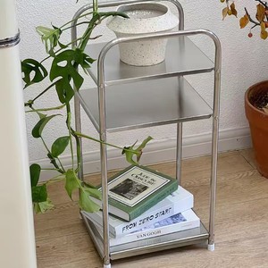 Étagère de rangement minimaliste en acier inoxydable à 2 niveaux, unité de rangement mobile <span class=keywords><strong>pour</strong></span> cuisine et salle de bain, table d'appoint - Product Image 2