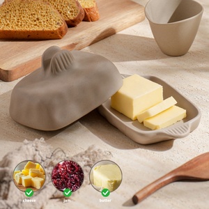 Pot à beurre <span class=keywords><strong>en</strong></span> céramique avec couvercle et couteau <span class=keywords><strong>en</strong></span> bois, pot à beurre <span class=keywords><strong>en</strong></span> grès mat pour le rangement de la cuisine - Product Image 2