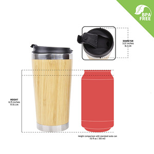 Termo de Bambú Aislado al Vacío de 450ML/15OZ, Taza de Viaje de Bambú, Taza de Café de Acero Inoxidable con Tapa, Disponible en EE. UU. - Product Image 6