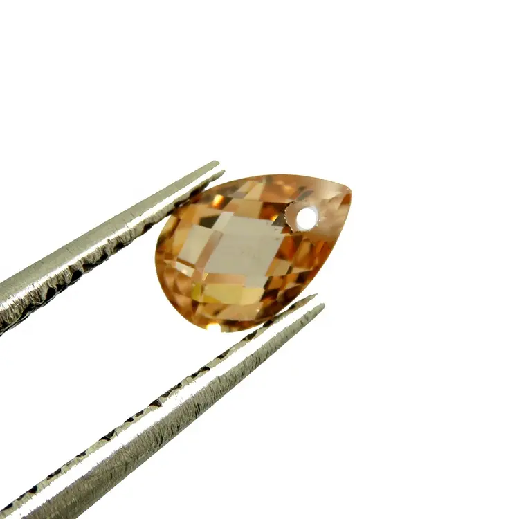 10 pierres précieuses synthétiques à facettes jaune en forme de perle, 6x4mm, Double damier, zircone cubique avec trou