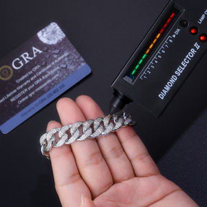 Bracciale Cuban Link con Moissanite Ghiacciata in Argento Sterling <span class=keywords><strong>925</strong></span>, Gioiello Hip Hop Placcato Oro Bianco 18K - Product Image 2