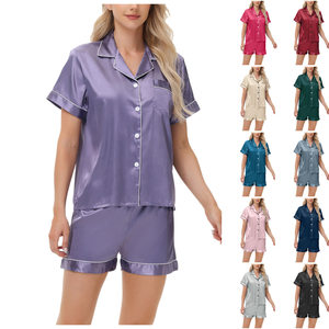 Ensemble de Pyjama Femme en Satin Soie à <span class=keywords><strong>Manches</strong></span> <span class=keywords><strong>Courtes</strong></span>, Doux et Soyeux, Ensemble Nuit à Boutons pour la Maison et le Confort - Product Image 5